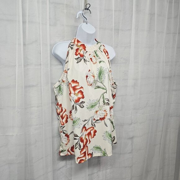 Cream Rust Floral Tank Choker Tie Neck Boho Oriental Festival XL - Picture 4 of 10